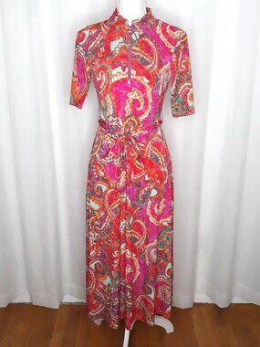 MSK Women's Short Sleeve Paisley Print Tie Waist Fit Flare Maxi Dress